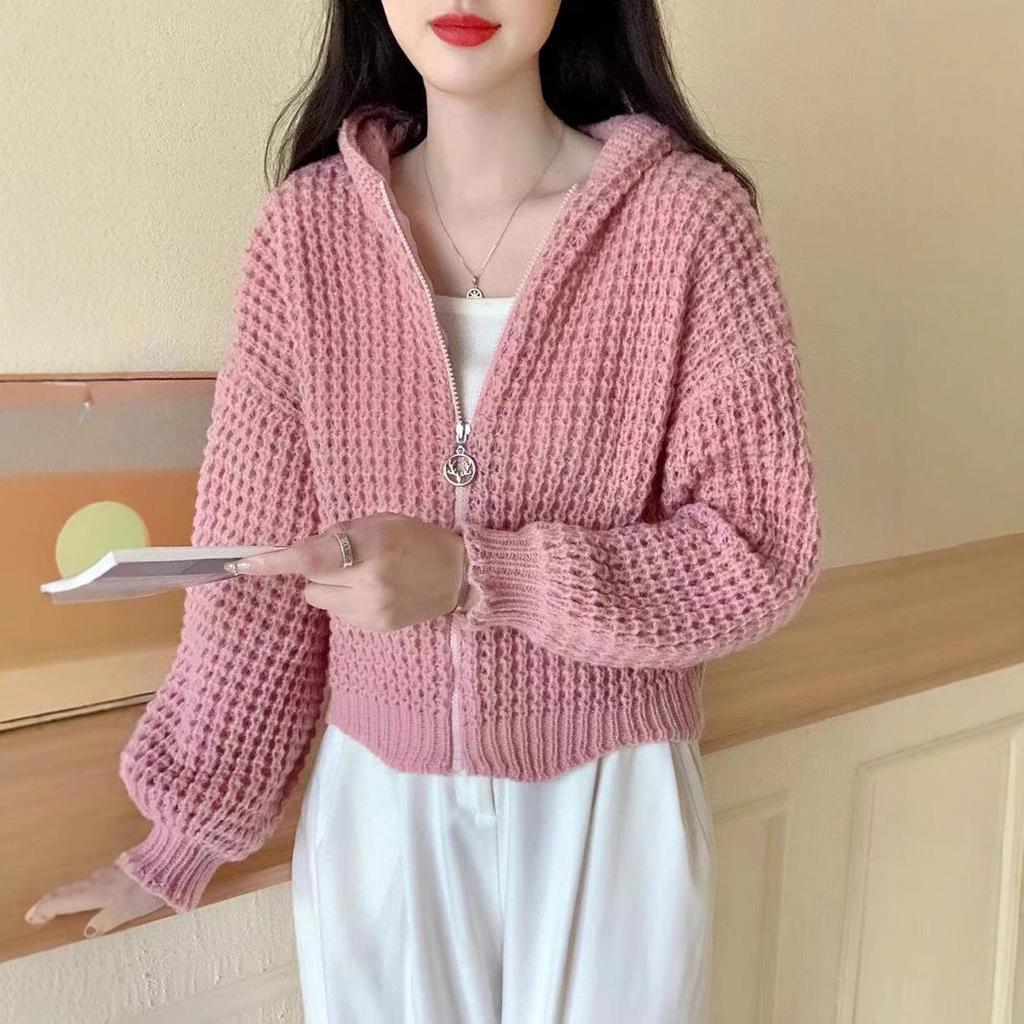 Женский ретро-корейский свитер на молнии с высоким воротником — толстый, теплый и свободный крой