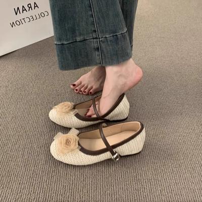 Французский вечерний бриз нежные туфли цветочная отделка круглый носок Мэри Джейн универсальные для работы увеличение роста тканые одинарные туфли женские