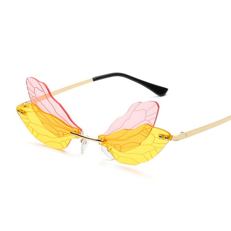 Colorful Dragonfly Rimless Sunglasses Woman Brand Designer Luxury Sun Glasses Female Party Personality Fashion