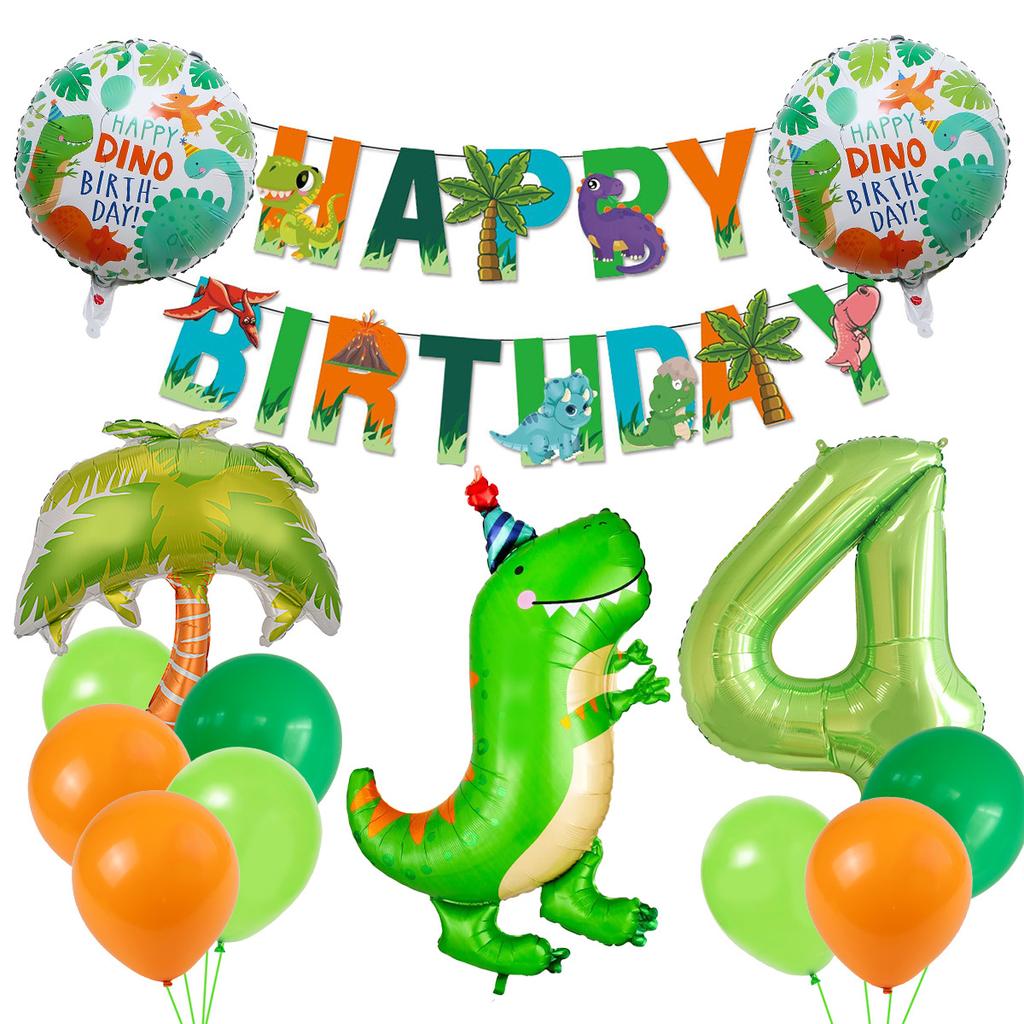 Dinosaur Theme Birthday Flag Green Dinosaur Aluminum Film Balloon Children'S Birthday Party Balloon Decoration