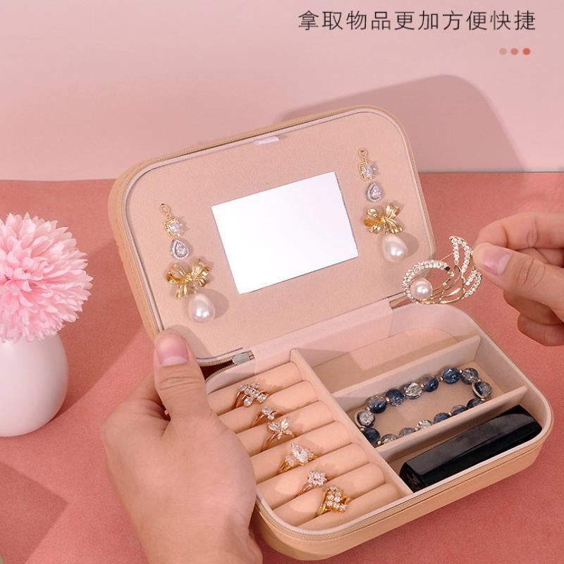 Portable Jewelry Storage Box Travel Organizer Jewelry Case Leather Storage Earrings Necklace Ring Jewelry Organizer Display