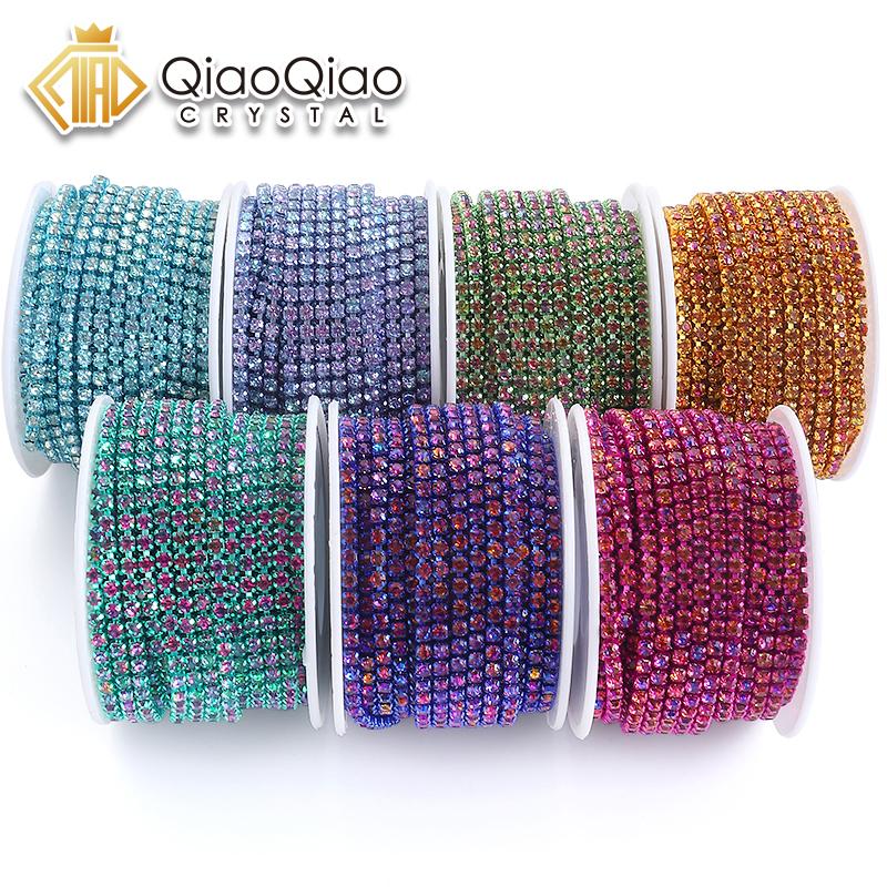 Colors Magic Volcano 5yd 10yd/roll Rhinestones Trim Cup Chain Strass Decorative Applique Crystal Trimmings For Needlework