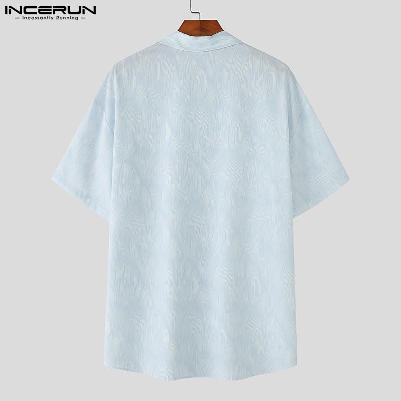 INCERUN Летние свободные мужские рубашки с воротником-лацканом и коротким рукавом с принтом