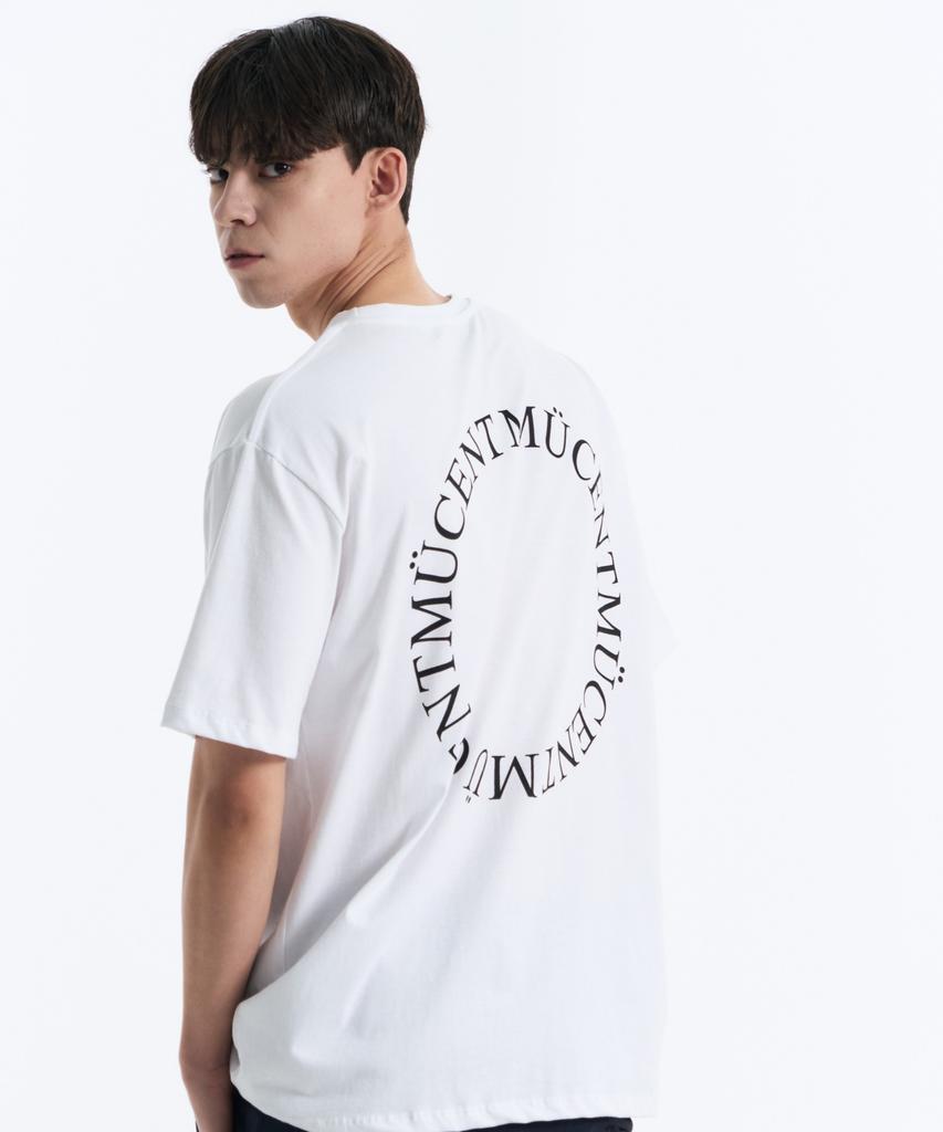 MUCENT Signature Back Round Logo Loose Fit Short Sleeve T-Shirt (White)
