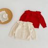 2024 Autumn/Winter Baby Girl Knitted Cotton Cardigan with Lotus Collar, 0-3 Years, Long Sleeve, Hollow Design.