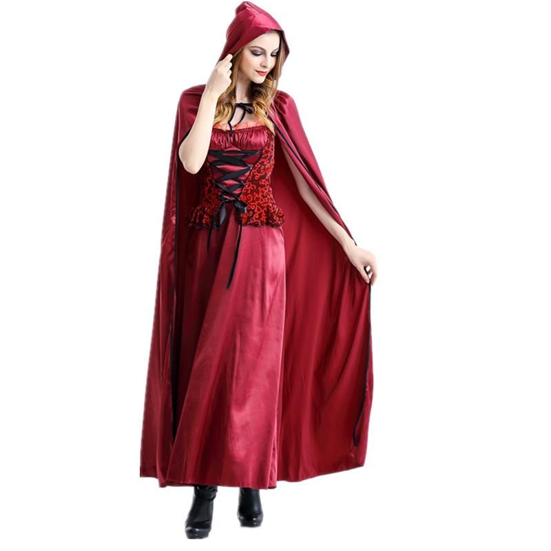 L Anime Cosplay Halloween Little Red Riding Hood Costume fairy Tale Princess Dress Cape Carnival Women Party Dress Maid Costume