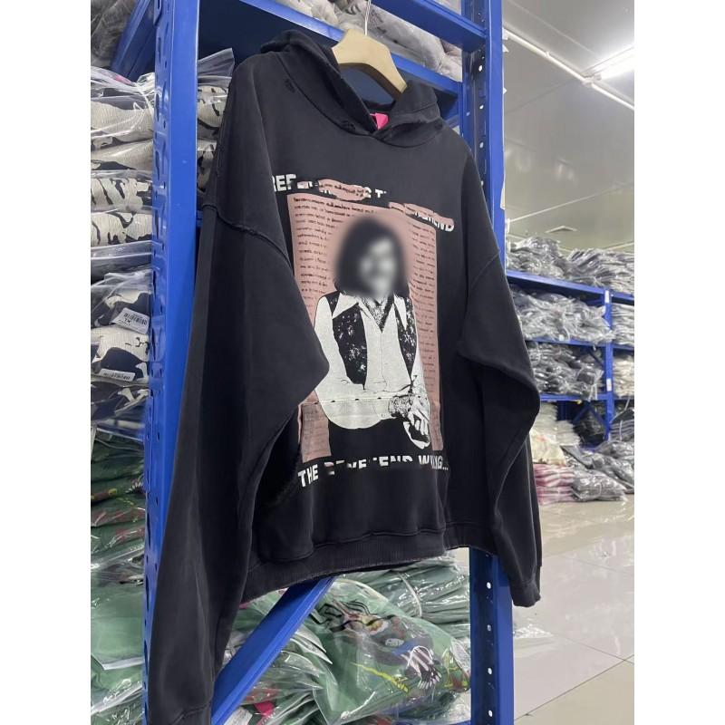 Mens Oversized Hooded Zip-Up Sweatshirt With Graphic Print Cotton Blend Fall Winter Streetwear