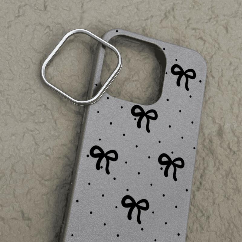 Чехол для телефона с текстурой кожи и бантом для iPhone 16 Pro 15 14 Plus 13 12 Pro Max 11, противоударный, мягкий, из ТПУ, тонкий, матовый чехол