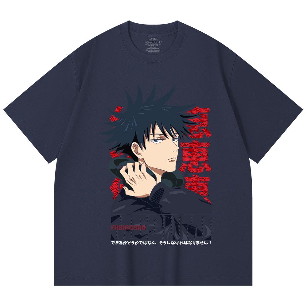230 г/м² 100% хлопок Jujutsu Kaisen V38 Мегуми Принт Унисекс Тяжелая Хлопковая Футболка