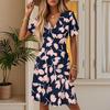 Women's Summer Fashion Leaf Print Dress Casual Beach A-line V-neck Loose Sundress