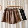 Shorts Women's High Waist Thin Wide Leg Pants Solid Color Casual Leather Pants