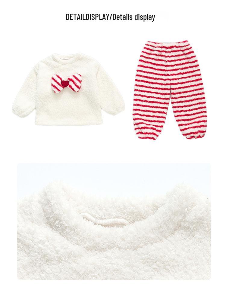 Комплект фланелевой пижамы в полоску с бантом для девочек - Уютная осенне-зимняя домашняя одежда для малышей 2025