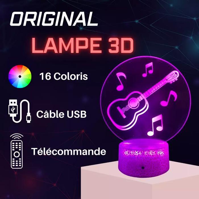 Lampe de Chevet - 3D LED - Guitare - Multicolore - Télécommande - Ambiance Unique