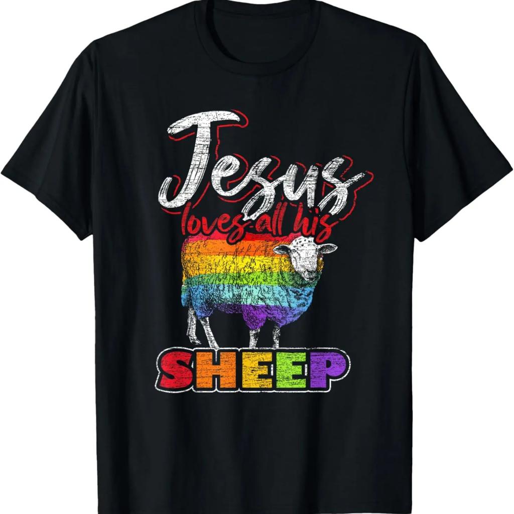 Jesus Loves All His Sheep Rainbow Flag LGBT Pride Jesus T-Shirt