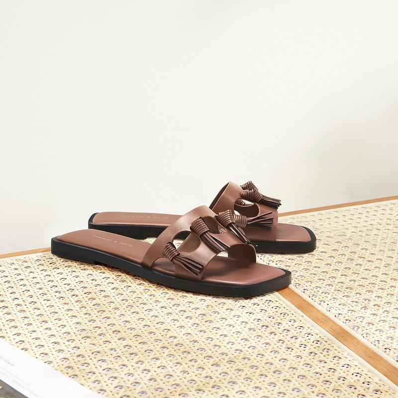 Charles & Keith Удобные женские шлепанцы на плоской подошве Обувь CK1-70580182_BROWN