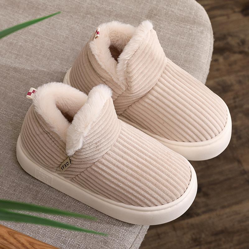 Fashion Winter Indoor Corduroy Cotton Slippers for Women Solid Color Platform Plush Slides Woman Non Slip Warm Cotton Shoes Female
