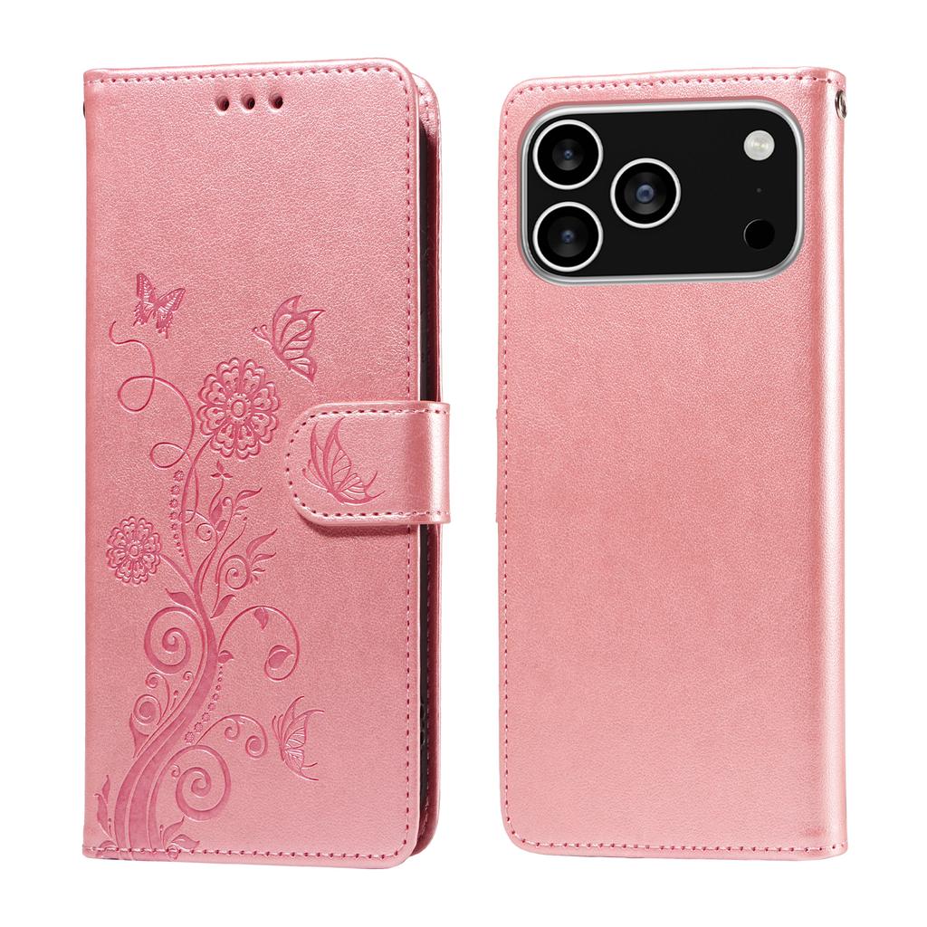For iPhone 17 Pro Leather Case Butterfly Floral Imprint Wallet Stand Cover