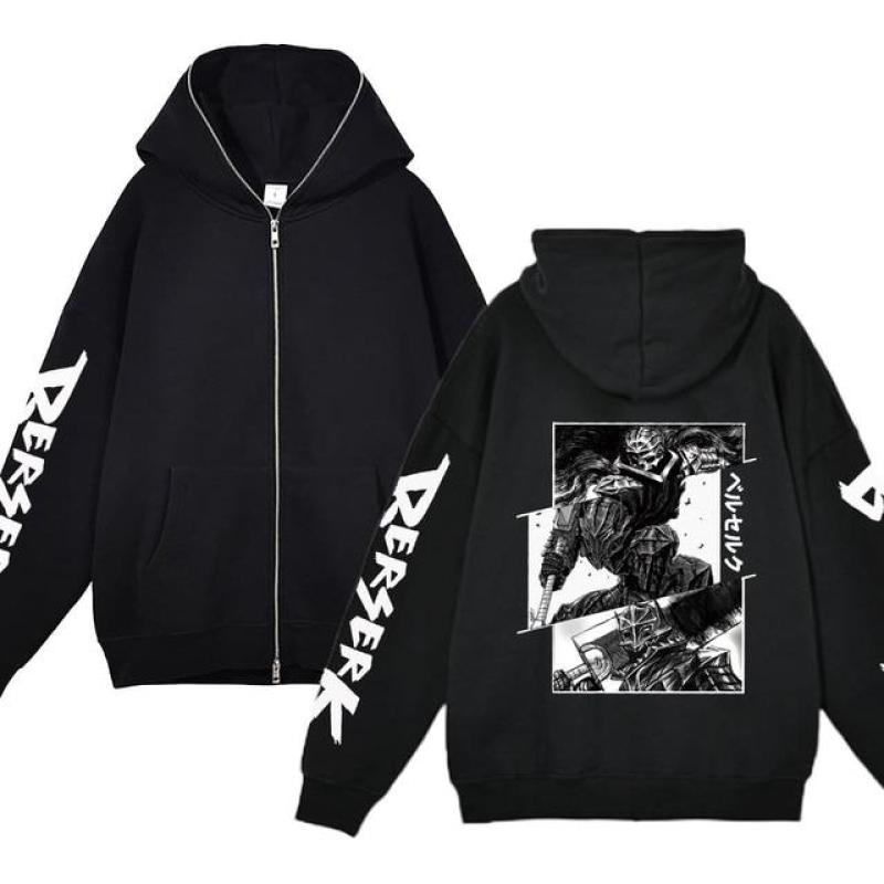Осенние флисовые куртки на молнии с капюшоном в стиле аниме «Берсерк», толстовки с принтом, уличная одежда, свободные мужские толстовки с капюшоном в стиле Харадзюку, повседневные кардиганы, пальто