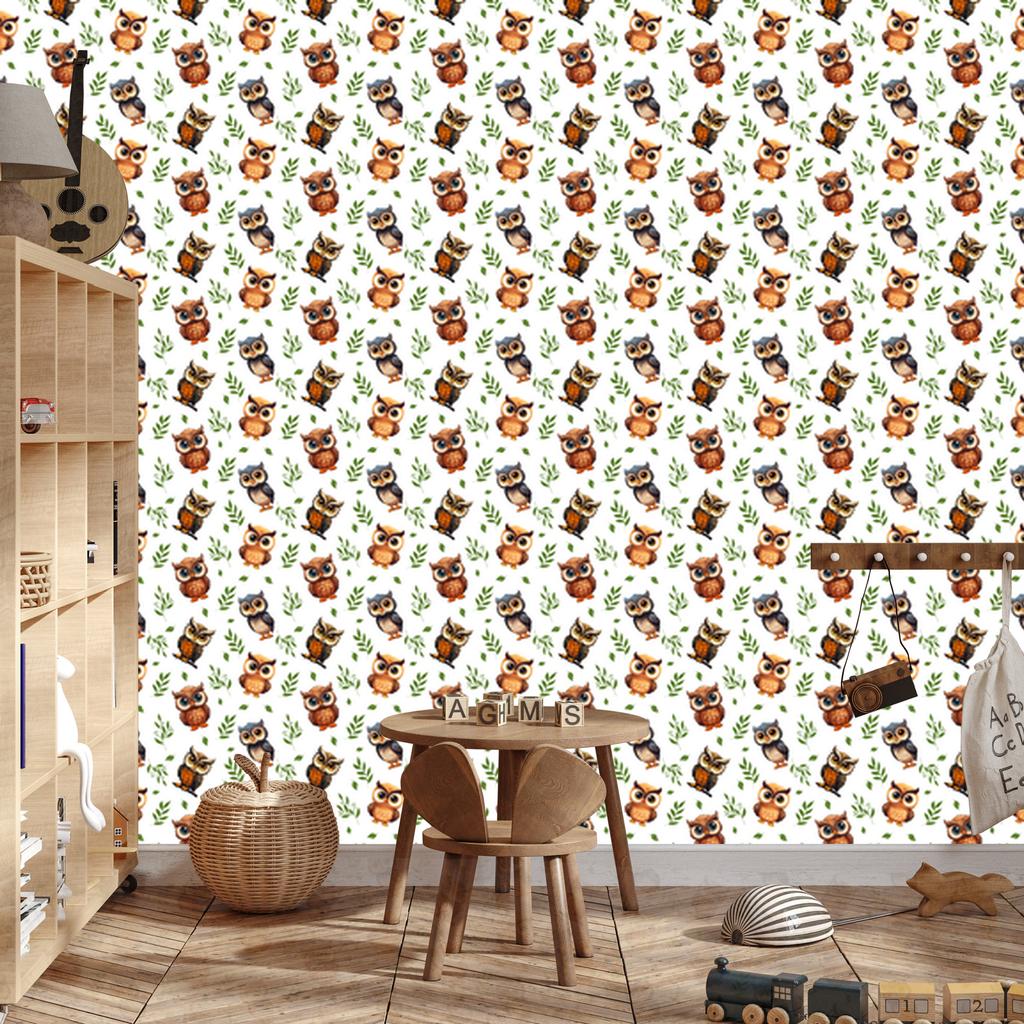 Owl Wallpaper White and Light Gray for Living Room and Bedroom 50x1000