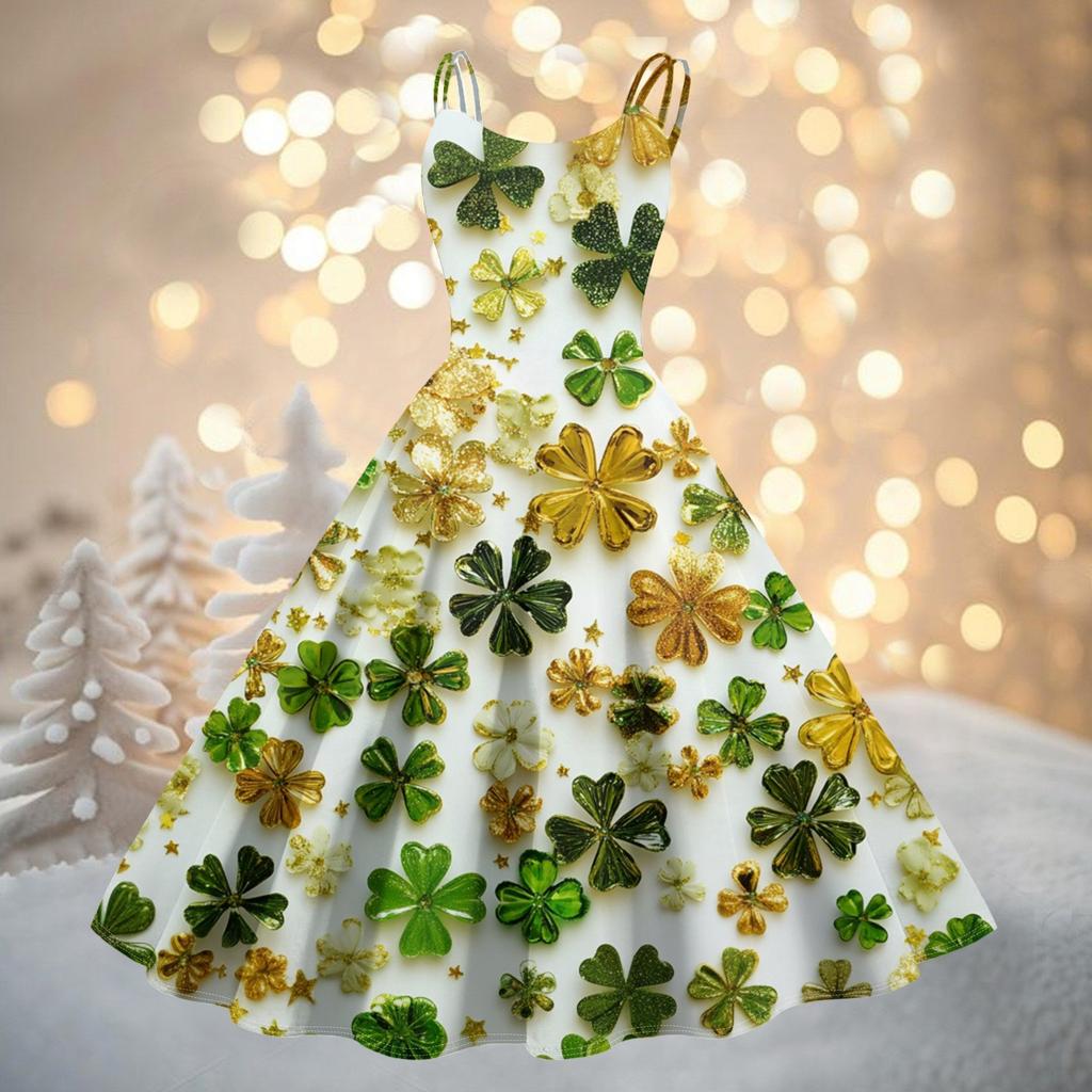 Women's Fashion St. Patrick's Day Printed Sexy Strapless Gothic Cocktail Dress Punk, Vintage Dress.