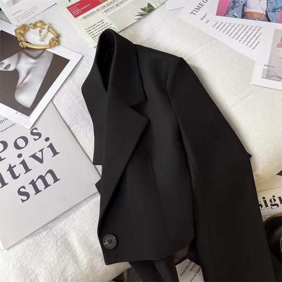 Женский костюм Пальто Формальный деловой стиль с отложным воротником и пуговицами Декор Slim Fit Короткий однотонный кардиган с длинными рукавами Застежка на одну пуговицу OL