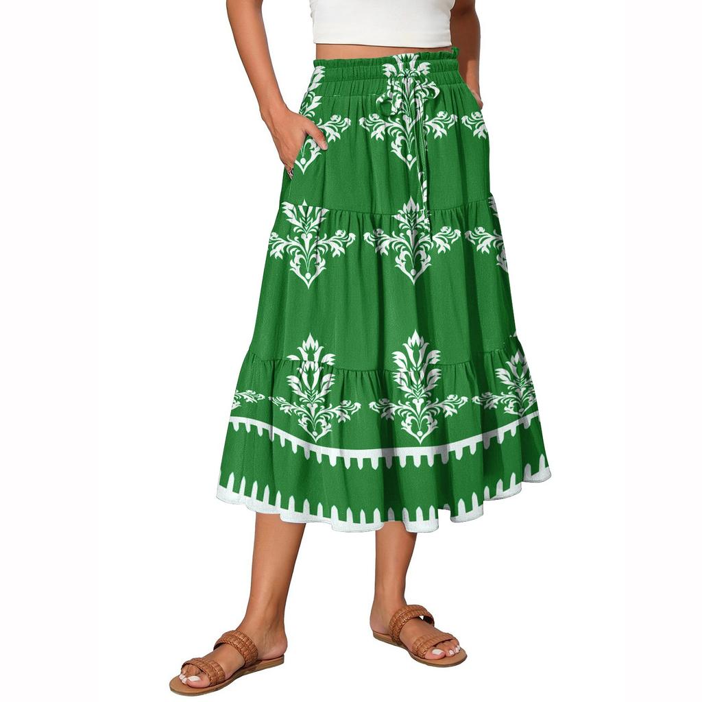 Женская юбка макси с завязками на завышенной талии, летние длинные юбки, легкие многослойные струящиеся цветочные плиссированные юбки