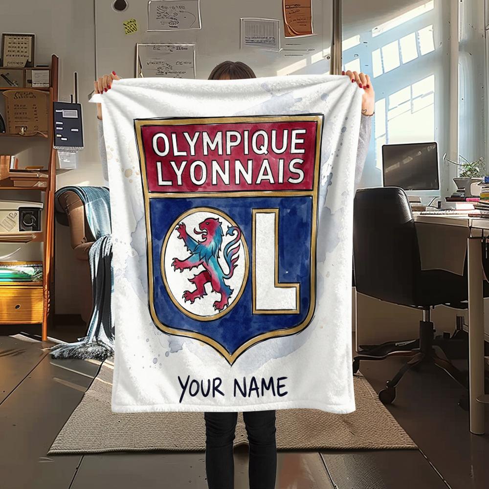 Custom Name Olympique Lyonnais2 Flannel Blanket, High quality Comfortable for All Seasons, Home Decor, Warmth and Comfort
