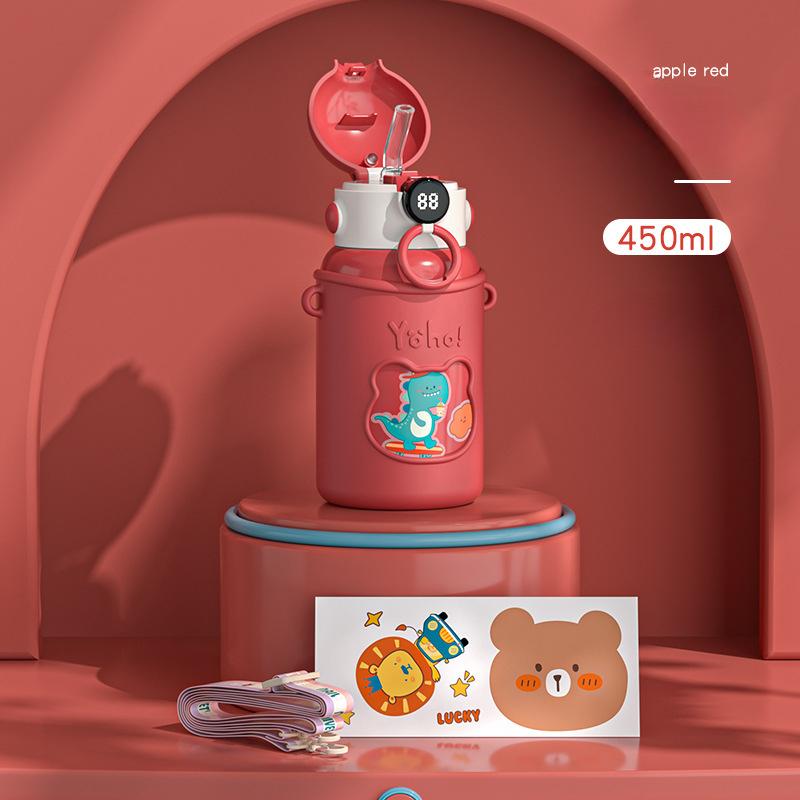 450ml Kids Thermos Mug with Straw 304 Stainless Steel Cup Cartoon Vacuum Flask Children Cute Thermal Water Bottle Household Straw Cup Insulation Cup