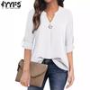 Women's Fashion Casual Spring Fall Solid Color Print Long Sleeve V-Neck Blouses & Shirts