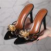 Eilyken Сексуальный Дизайн Цветок Узкий Ремешок Тонкий Высокий Каблук Женские Шлепанцы Летняя Банкетная Обувь Острый Носок Слайды Zapatos De Muje
