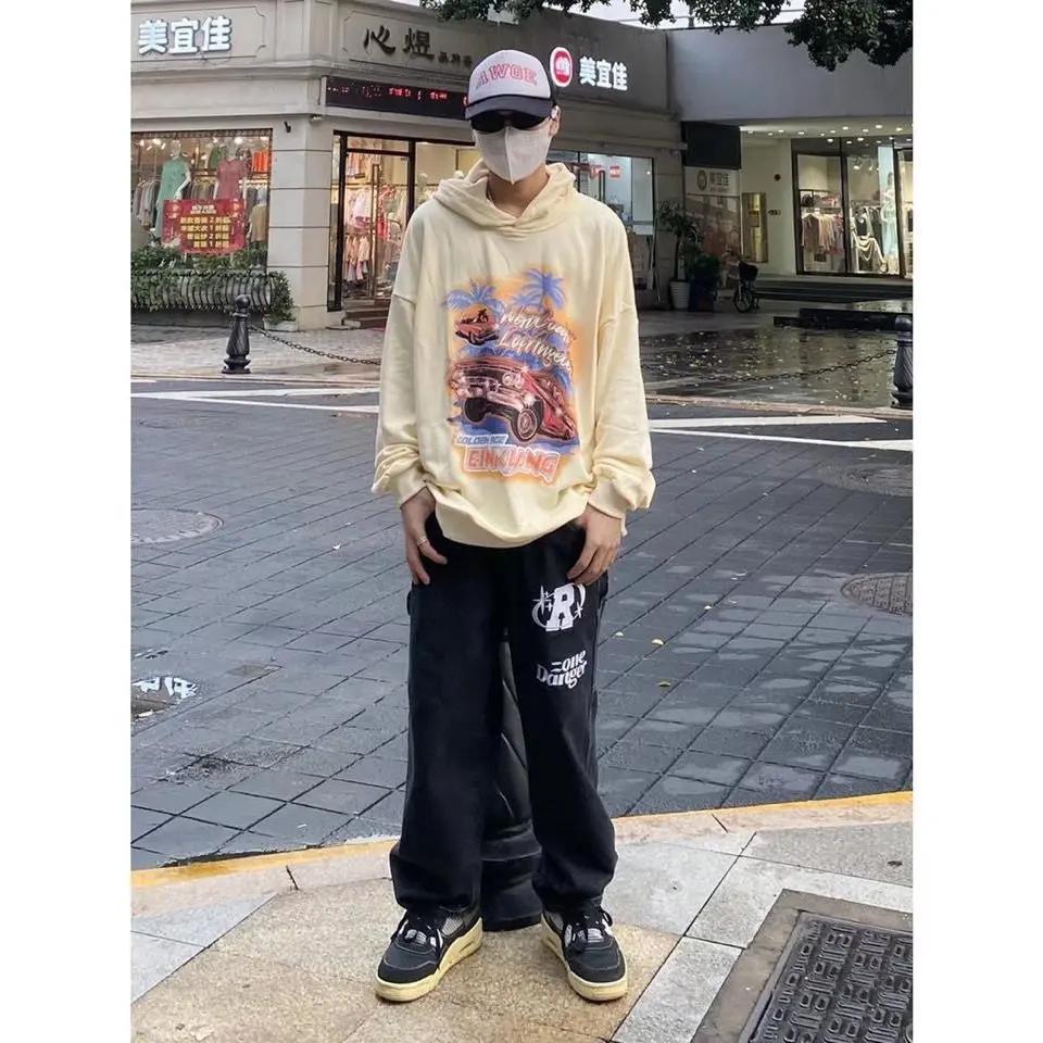 Прямые брюки Harajuku Hip Hop с термопечатью и буквами Y2K, летняя новая уличная рок-одежда, мужские свободные широкие джинсы в стиле ретро, модные