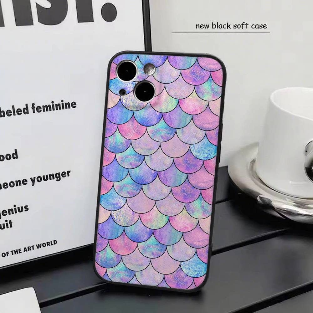 Чешуя русалки для iPhone 15 16 14 Plus 13 12 11 17 Pro Max 17 Air Черный Мягкий Чехол для Телефона