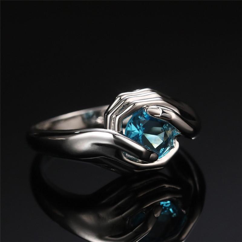 Новый индивидуальный дизайн женских колец с круглыми небесно-голубыми циркониями в стиле хип-хоп, крутые кольца, модные украшения для женщин