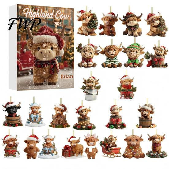 Christmas Tree Pendant Advent Calendar 2026, 24 Days Sea Turtle/Big Foot/Highland Cow/Dog Ornaments Highland Calf Gift Countdown Calendar, Collectible