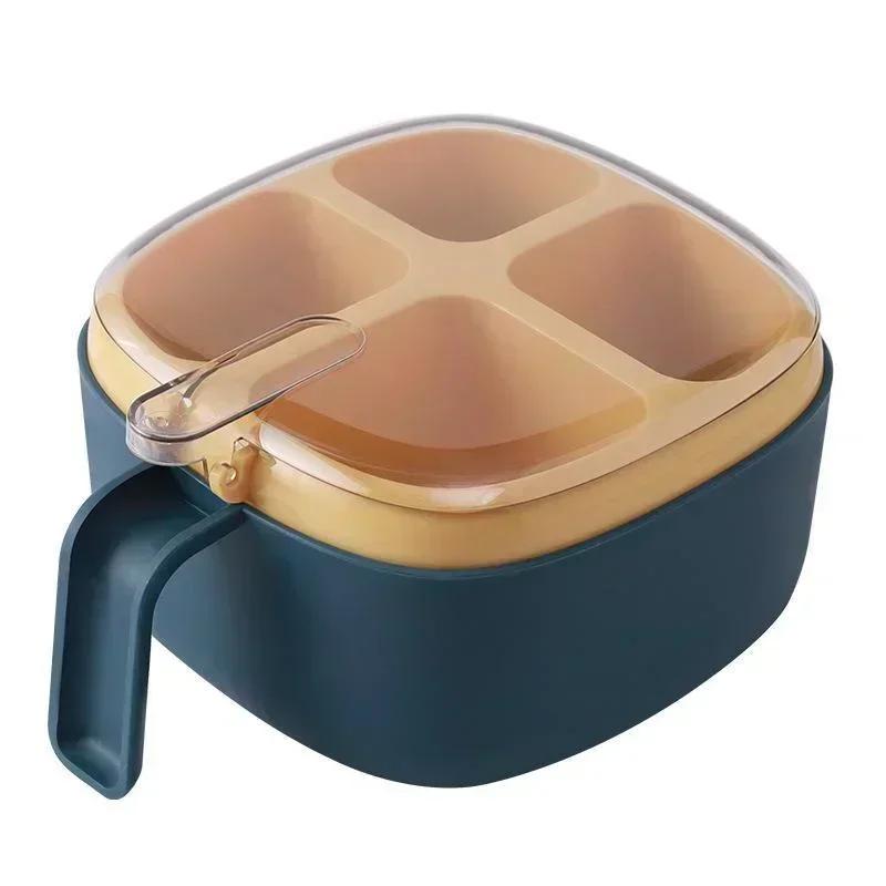 Кухонное хранение Многофункциональный четырехсекционный интегрированный прозрачный контейнер для приправ Съемный резервуар для хранения Пылезащитные аксессуары