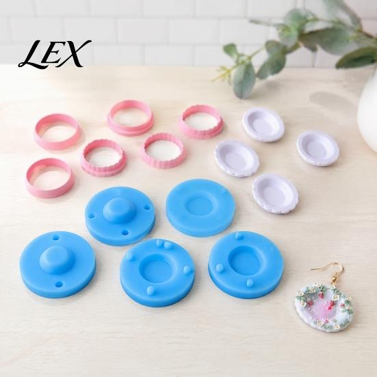 Miniature Jewelry Base Molds 12Pcs Mini Plate Clay Molds, Earring with Positioning Base, Multi?Shape Retro Cutters for DIY Polymer Earring, Pendant