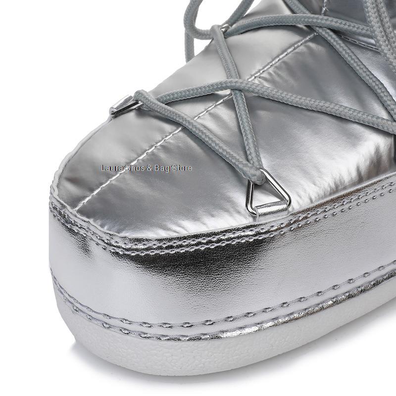 Модные водонепроницаемые ботинки на платформе для снега для женщин, зимняя обувь, нескользящие космические ботинки, теплые плюшевые ботильоны, хлопковые ботинки на шнуровке