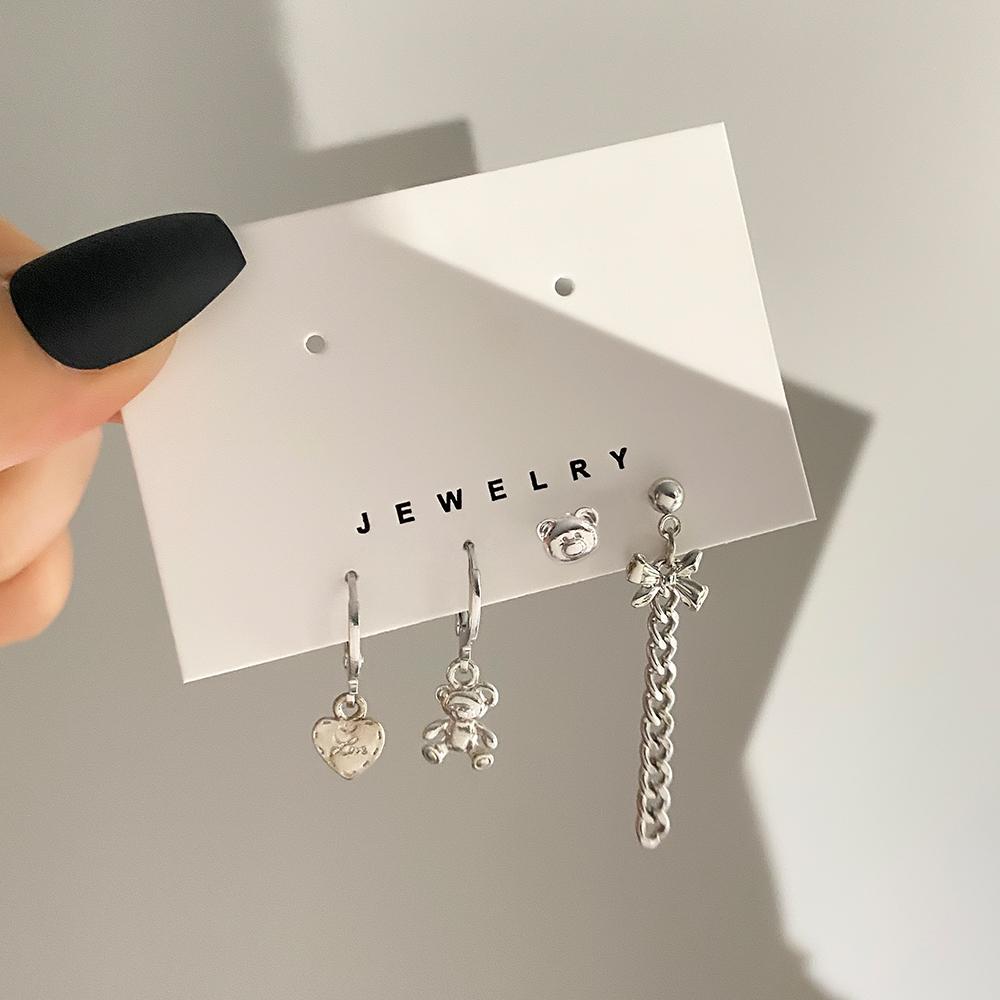 2022 Корейские серьги, модный комплект серег с медведем и вишней, кулон с бабочкой и любовью, простой комплект серег, серьги для пары, элегантные, темпераментные, изысканные серьги