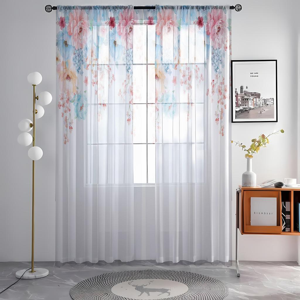 Двухсекционные шторы с принтом пионов в стиле HD, стиль домашнего декора, гостиная, спальня, эффект занавески через штангу