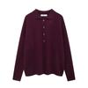 Женская мода винно-красный вязаный свитер с пуговицами спереди, винтажный воротник с отворотом, длинные рукава, женские шикарные женские топы