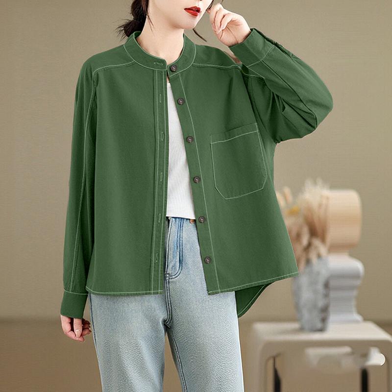 ZANZEA Women Casual Turn Down Collar Long Sleeve Asymmetrical Hem Loose Blouse