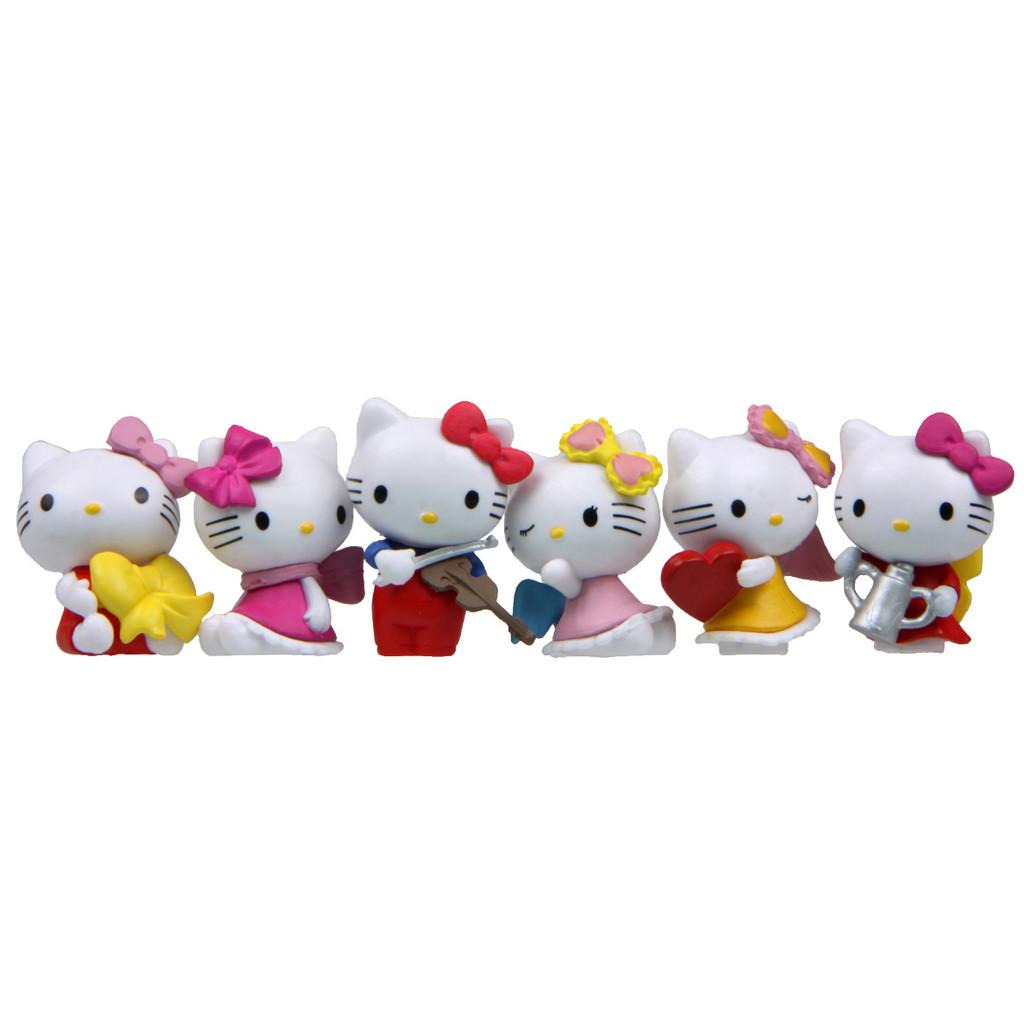 6pcs Hello Kitty Angel Bow Series Mini Model Ornament Set For Desk Decor And Gift Souvenirs