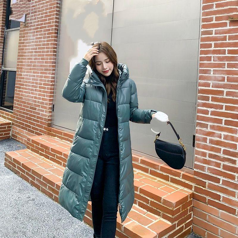 Осень и Зима Однотонная Глянцевая Одноразовая С Капюшоном Свободная Модная Куртка