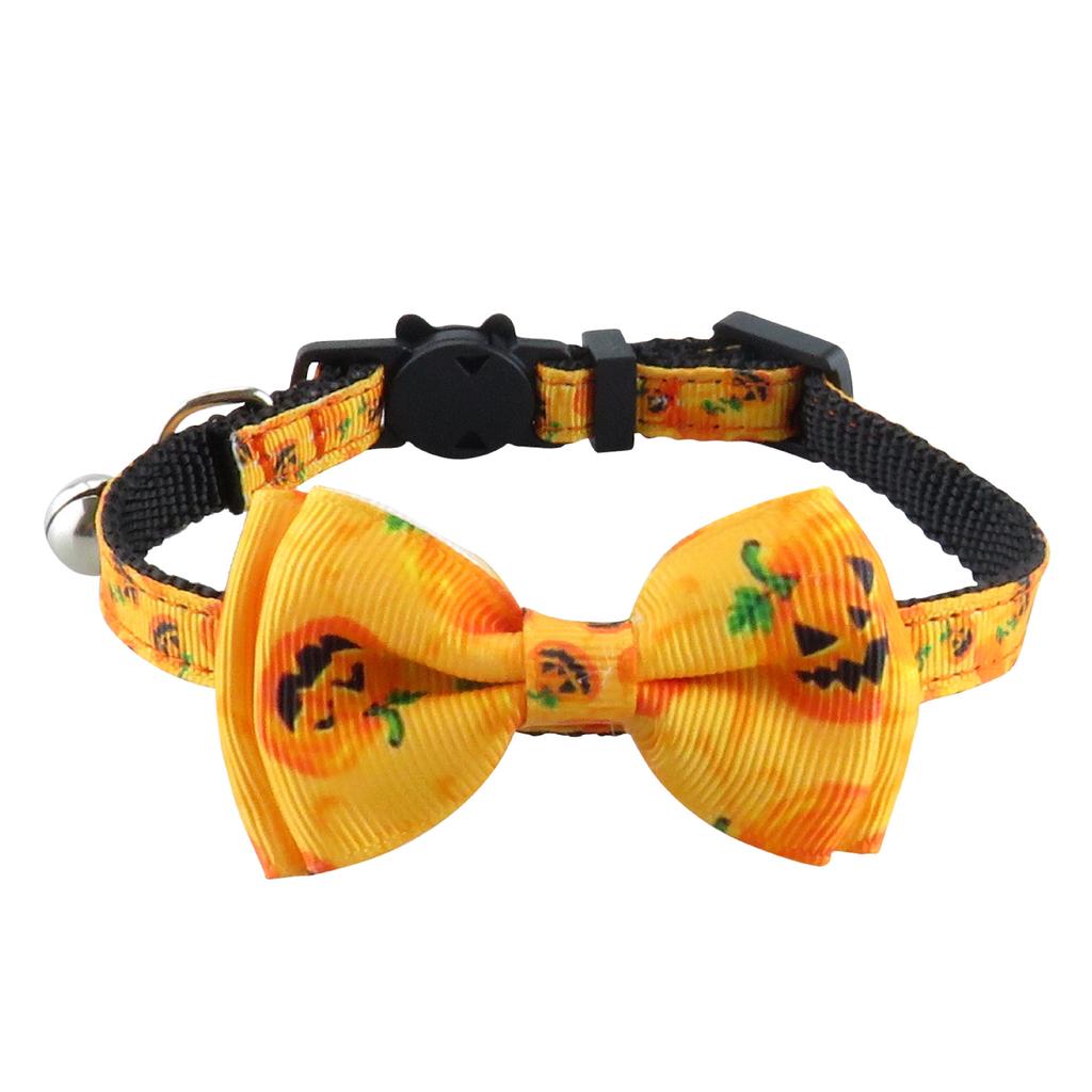 New Pet Cat Collar Halloween Woven Cat Collar Pumpkin Ghost Bow Tie Removable Cat Collar Holiday Cosplay Decoration with Bell