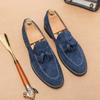 Fashion Men's Casual Shoes Suede Genuine Leather Mens Fashion Slip-on Tassels Party Wedding Loafers Men Comfortable Driving Flats