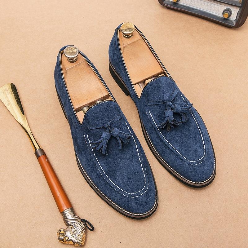 Fashion Men's Casual Shoes Suede Genuine Leather Mens Fashion Slip-on Tassels Party Wedding Loafers Men Comfortable Driving Flats