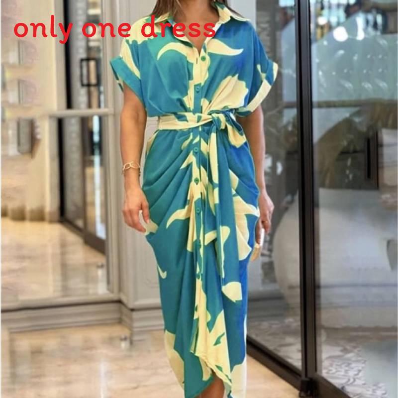 Stylish Summer Girl Dress With Shirt Collar In Polyester For Casual Wear