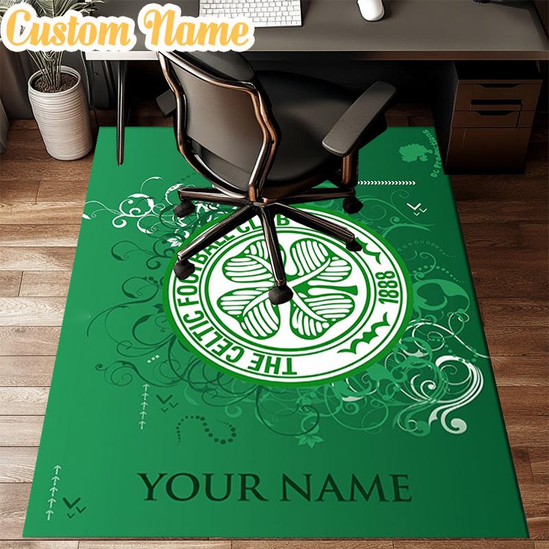 Custom Name Celtic Football Club Crest Rug Office Rug Chair Mat Non Slip Carpet Rugs for Bedrooms Dining Room Living Room Home Decor gifts