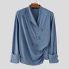 INCERUN Men Long Sleeve Front Cross Irregular Folding Ruffled Casual Tops Shirts