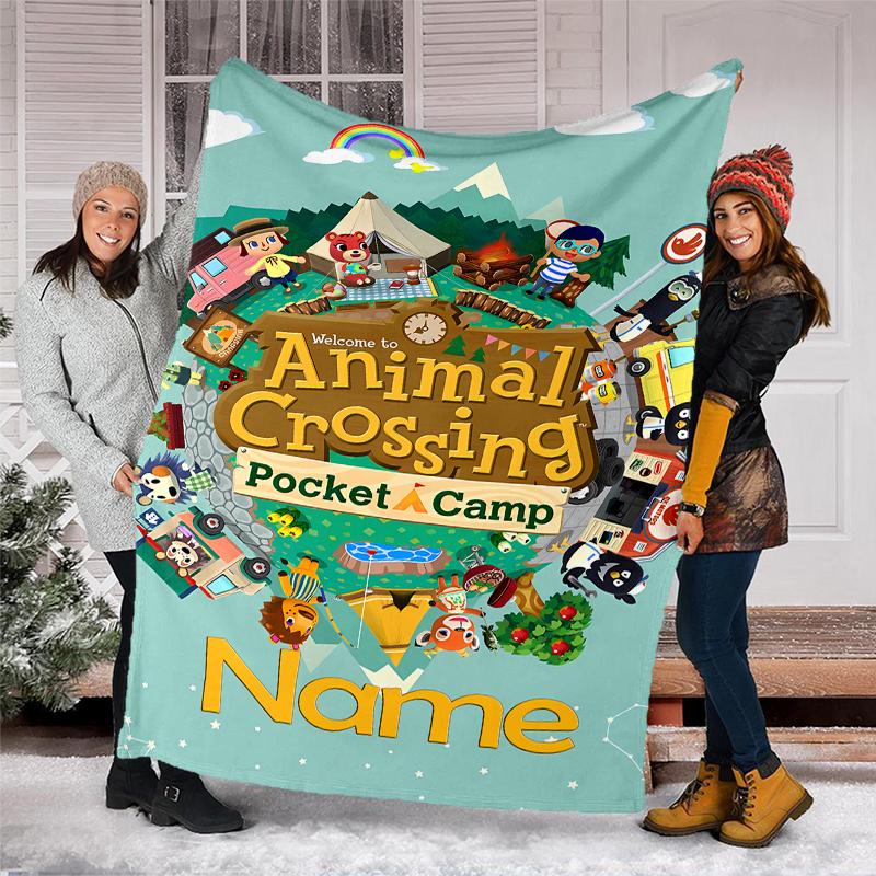Personalized Custom Name Blanket - Animal Crossing Print Design,Blanket for Sofa,Bed,Travel,Camping - Soft and Warm, Great Gift